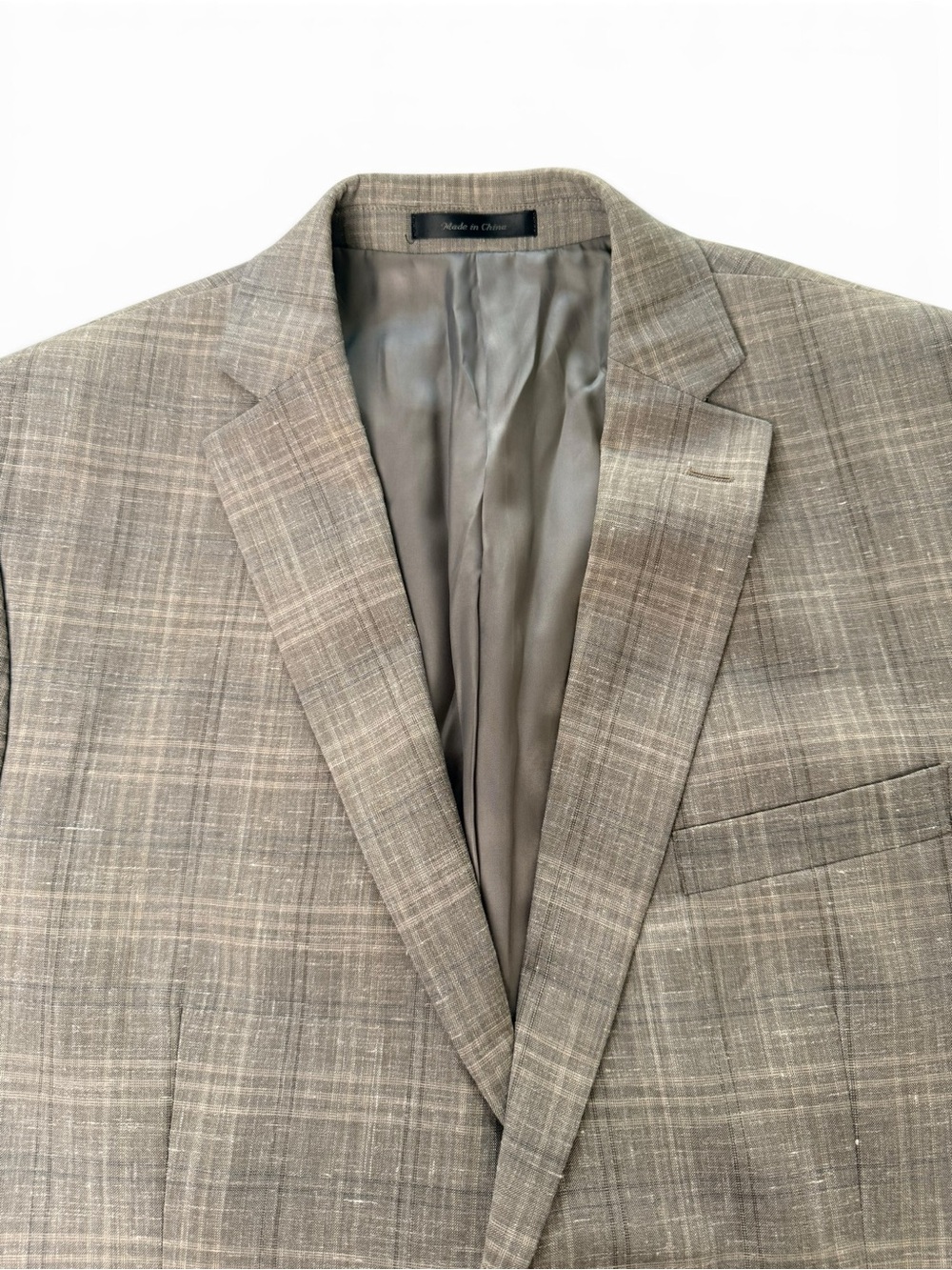 Calvin Klein Men’s Blazer 44R Gray Plaid Wool Linen Blend Sport Coat - Picture 2 of 10